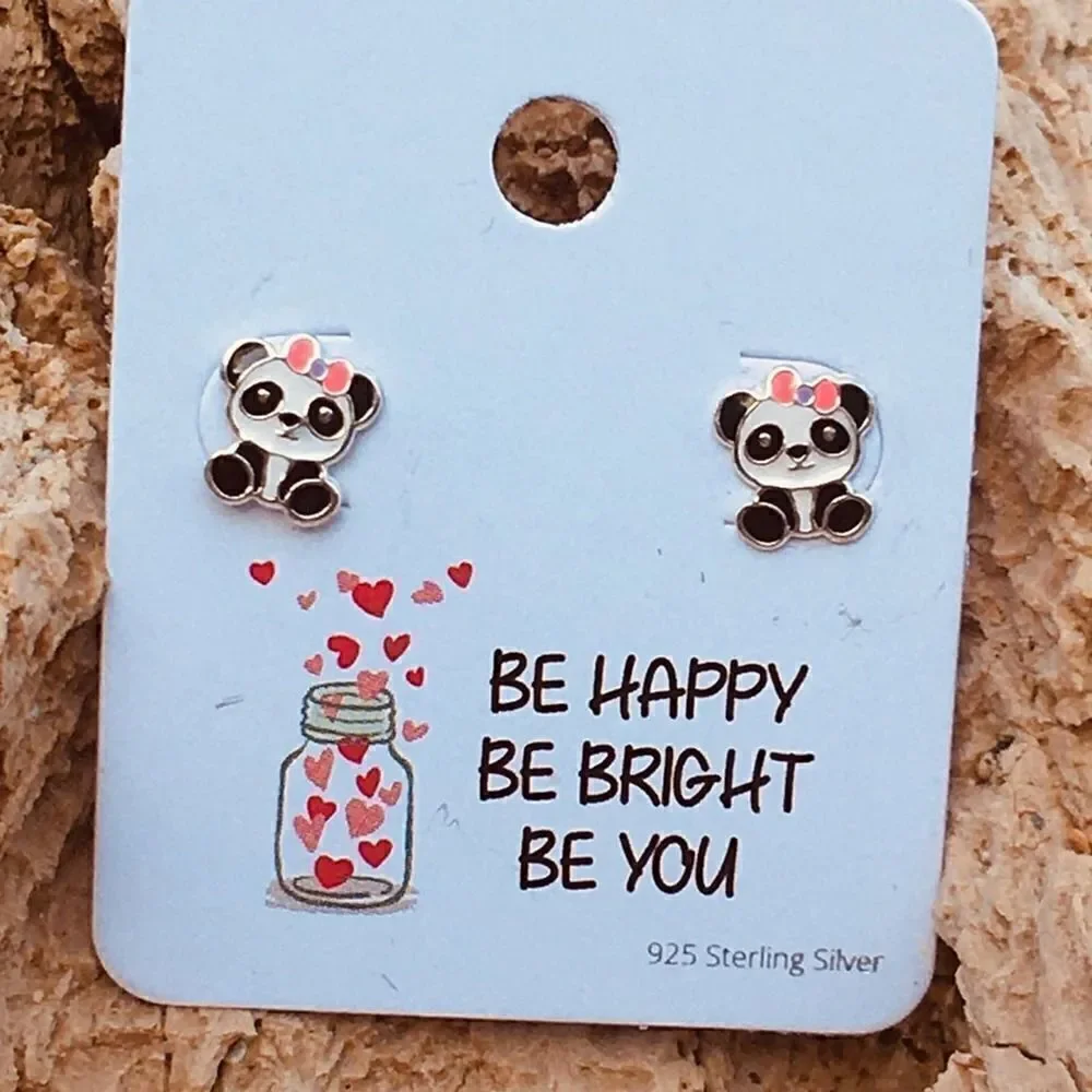 Panda Bear Girls Sterling Silver Earrings